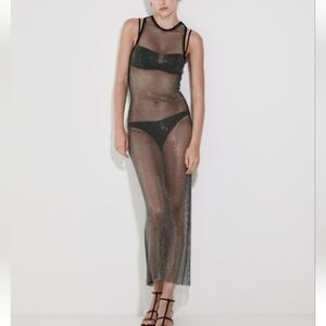 Zara Shimmery Rhinestones Long Mesh Dress Zs-S